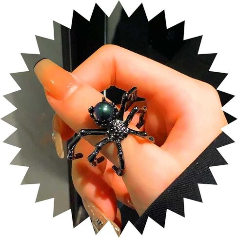 Gothic Moonstone Spider Ring Halloween Spider Ring Black Spider Finger Ring Big Spider Open Ring Adjustable Spider Statement Ring Jewelry for Women in Saudi Arabia