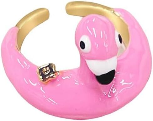 NewZenro Cute Pink Flamingo Enamel Open Stacking Ring for Women Chunky Pink Bird Funny Animal Stackable Statement Finger Band Ring Comfort Fit Trendy Jewelry Size 6 in Saudi Arabia