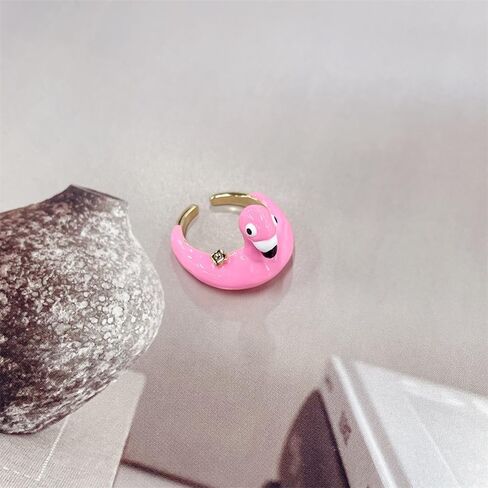 NewZenro Cute Pink Flamingo Enamel Open Stacking Ring for Women Chunky Pink Bird Funny Animal Stackable Statement Finger Band Ring Comfort Fit Trendy Jewelry Size 6 in Saudi Arabia