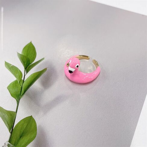 NewZenro Cute Pink Flamingo Enamel Open Stacking Ring for Women Chunky Pink Bird Funny Animal Stackable Statement Finger Band Ring Comfort Fit Trendy Jewelry Size 6 in Saudi Arabia