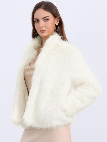 Seta T Women's Faux Fur Coat Long Sleeve Fleece Jacket Shaggy Warm Winter Coat with Pockets in Kuwait