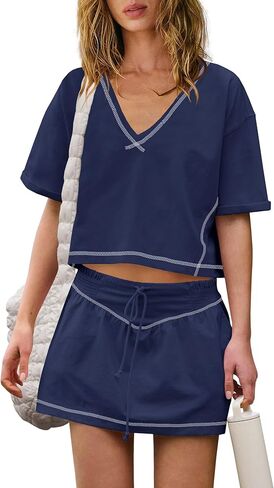 طقم تدريب نسائي من Nirovien مكون من قطعتين ملابس رياضية صيفية بأكمام قصيرة وتنورة مع مجموعة شورت in Kuwait