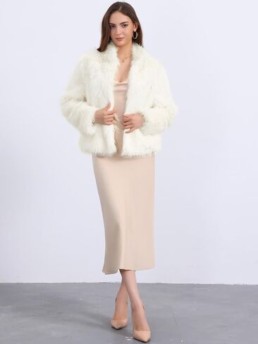 Seta T Women's Faux Fur Coat Long Sleeve Fleece Jacket Shaggy Warm Winter Coat with Pockets in Kuwait