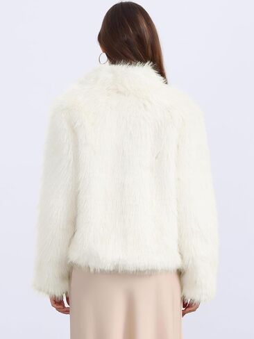 Seta T Women's Faux Fur Coat Long Sleeve Fleece Jacket Shaggy Warm Winter Coat with Pockets in Kuwait