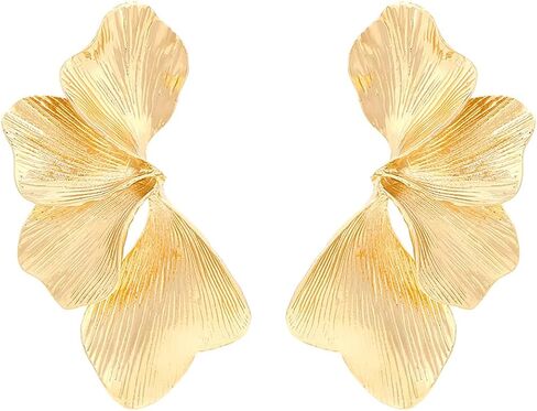 Gold Flower Earrings Statement Earrings for Women Big Exaggerated Floral Petal Leaf Stud Earrings in Saudi Arabia
