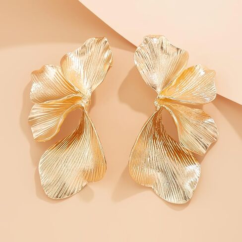 Gold Flower Earrings Statement Earrings for Women Big Exaggerated Floral Petal Leaf Stud Earrings in Saudi Arabia