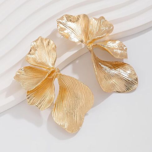 Gold Flower Earrings Statement Earrings for Women Big Exaggerated Floral Petal Leaf Stud Earrings in Saudi Arabia