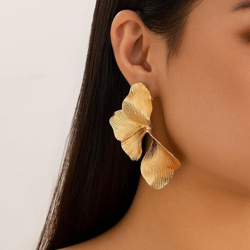 Gold Flower Earrings Statement Earrings for Women Big Exaggerated Floral Petal Leaf Stud Earrings in Saudi Arabia