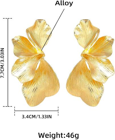 Gold Flower Earrings Statement Earrings for Women Big Exaggerated Floral Petal Leaf Stud Earrings in Saudi Arabia
