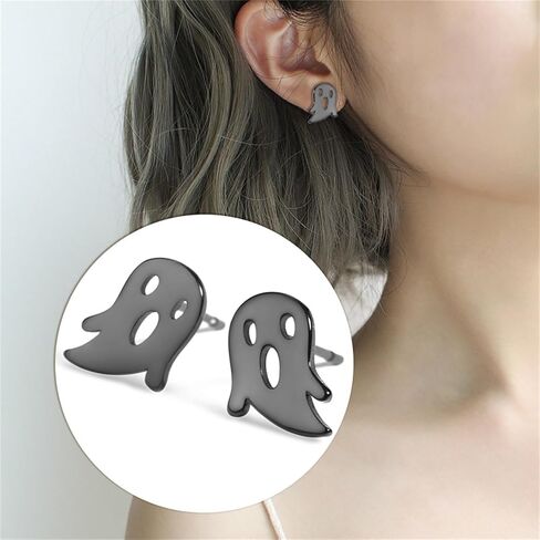 Halloween Ghost Stud Earrings Minimalist Stainless Steel Funny Cute Tiny Spooky Pumpkin Skull Small Horror Earrings for Women Gothic Halloween Cosplay Party Christmas Holiday Fashion Jewelry in Saudi Arabia
