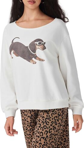 CIDER Sweatshirt for Women Dachshund Graphic Asymmetrical Neck Long Sleeve Terry Pullover Dog Top in Saudi Arabia