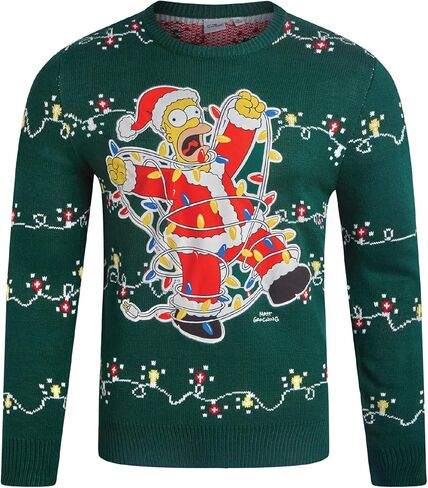 The Simpsons Men's Ugly Christmas Sweater - Homer Simpson Crewneck Pullover Sweatshirt - Cute Holiday Sweaters for Men (S-XL) in Kuwait