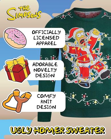 The Simpsons Men's Ugly Christmas Sweater - Homer Simpson Crewneck Pullover Sweatshirt - Cute Holiday Sweaters for Men (S-XL) in Kuwait