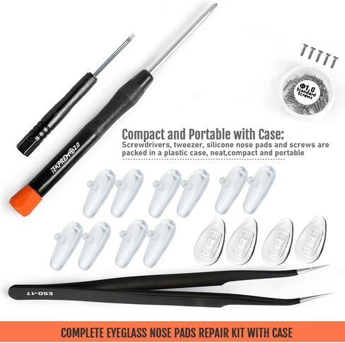 طقم إصلاح وسادات الأنف للنظارات، TEKPREM 24 زوجًا من وسادات الأنف لنظارات العين مع 6 أنواع مختلفة من البراغي في وسادات الأنف المصنوعة من السيليكون، ومسامير، ومفكات وقماش للنظارات الشمسية ونظارات الأطفال in Kuwait