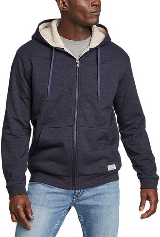 سترة Eddie Bauer الرجالية ذات القلنسوة Cascade Fleece بسحاب كامل ومبطنة بالشيرلينغ الصناعي، Midnight Htr، X-Large in Saudi Arabia