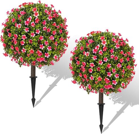 Set of 2 Artificial Lavender Boxwood Topiary Ball Bush for Outdoor with Ground Spike 22", UV Resistant Faux Greenery Shrubs, Fake Boxwood Plants for Indoor, Garden, Yard, Porch, Patio Decor in Saudi Arabia