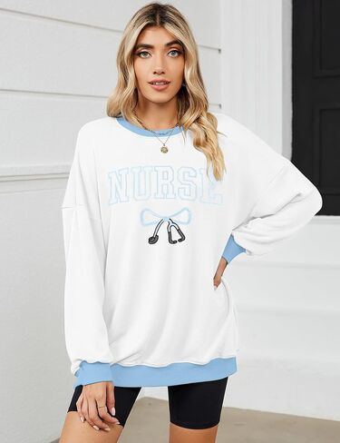 LOTUCY ممرضة البلوز المرأة الممرضات الحياة Crewneck كم طويل التمريض طالب المدرسة التطريز البلوز القمم in Saudi Arabia