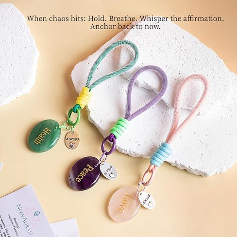 سلسلة مفاتيح كريستال ملهمة مقاس 7.8 سم - حجر علاج لتخفيف القلق مع بطاقة تأكيد، هدية مدروسة للنساء in Kuwait