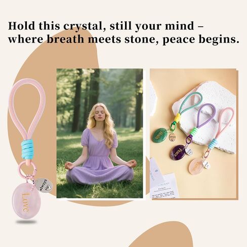 سلسلة مفاتيح كريستال ملهمة مقاس 7.8 سم - حجر علاج لتخفيف القلق مع بطاقة تأكيد، هدية مدروسة للنساء in Kuwait
