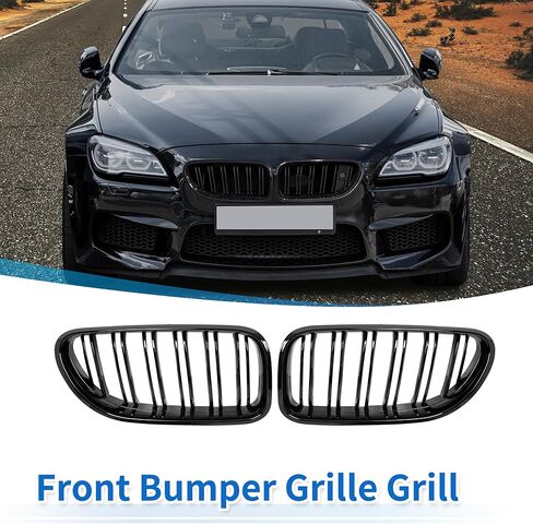 X AUTOHAUX غطاء محرك السيارة الأمامي العلوي مصبغة مصبغة لسيارات BMW M6 F06 2012-2018 الجبهة اليسرى اليمنى المصد العلوي الكلى مصبغة شواء شريحة مزدوجة لامعة زوج أسود in Saudi Arabia