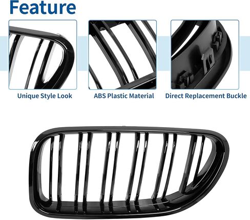 X AUTOHAUX غطاء محرك السيارة الأمامي العلوي مصبغة مصبغة لسيارات BMW M6 F06 2012-2018 الجبهة اليسرى اليمنى المصد العلوي الكلى مصبغة شواء شريحة مزدوجة لامعة زوج أسود in Saudi Arabia