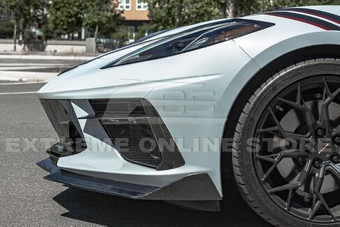 Replacement For 2020-Present Chevrolet Corvette C8 Stingray & Z51 Models | GM 5VM Style 2 Pieces Front Bumper Lower Lip Splitter (ABS Plastic - Primer Black) in Saudi Arabia