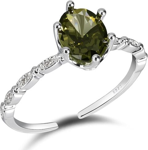 Peridot Ring for Women – Stunning Silver Ring Featuring Oval Olive Green Ring Center Stone, Dainty Birthstone Jewelry for Everyday Elegance in Saudi Arabia