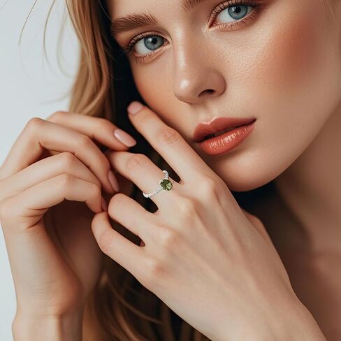 Peridot Ring for Women – Stunning Silver Ring Featuring Oval Olive Green Ring Center Stone, Dainty Birthstone Jewelry for Everyday Elegance in Saudi Arabia