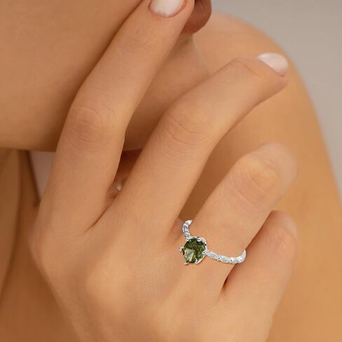 Peridot Ring for Women – Stunning Silver Ring Featuring Oval Olive Green Ring Center Stone, Dainty Birthstone Jewelry for Everyday Elegance in Saudi Arabia