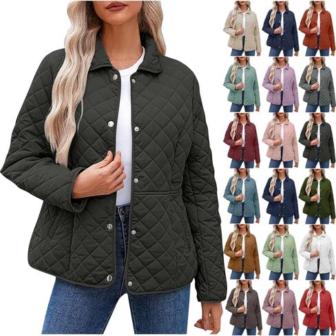Quilted Jackets For Women Long Sleeve Button Down Lightweight Puffer Jacket Outerwear Coats with Pockets in Saudi Arabia