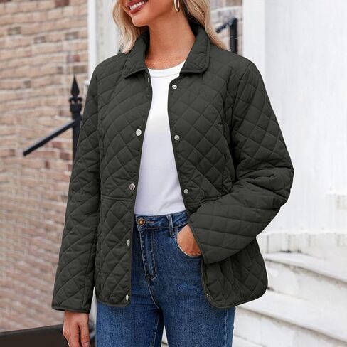 Quilted Jackets For Women Long Sleeve Button Down Lightweight Puffer Jacket Outerwear Coats with Pockets in Saudi Arabia