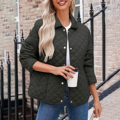 Quilted Jackets For Women Long Sleeve Button Down Lightweight Puffer Jacket Outerwear Coats with Pockets in Saudi Arabia