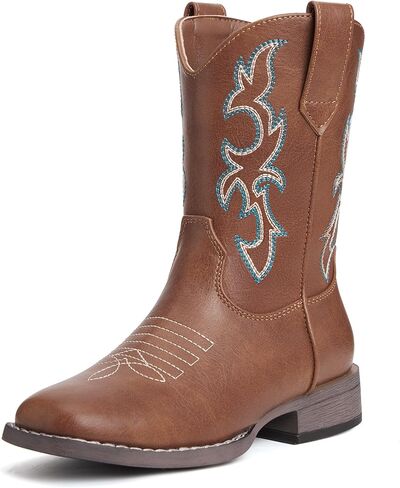 vodvob Kids Cowboy Boots for Girls & Boys, Mid-Calf Embroidered Western Boots with Square Toe, Easy-On Side Zipper (Toddler/Little Kid/Big Kid) in Kuwait