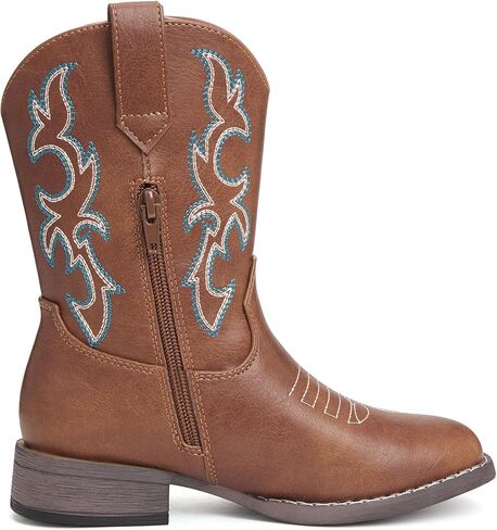 vodvob Kids Cowboy Boots for Girls & Boys, Mid-Calf Embroidered Western Boots with Square Toe, Easy-On Side Zipper (Toddler/Little Kid/Big Kid) in Kuwait