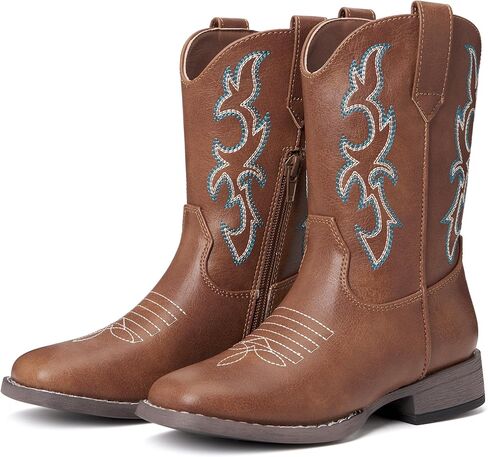 vodvob Kids Cowboy Boots for Girls & Boys, Mid-Calf Embroidered Western Boots with Square Toe, Easy-On Side Zipper (Toddler/Little Kid/Big Kid) in Kuwait