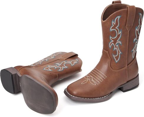 vodvob Kids Cowboy Boots for Girls & Boys, Mid-Calf Embroidered Western Boots with Square Toe, Easy-On Side Zipper (Toddler/Little Kid/Big Kid) in Kuwait