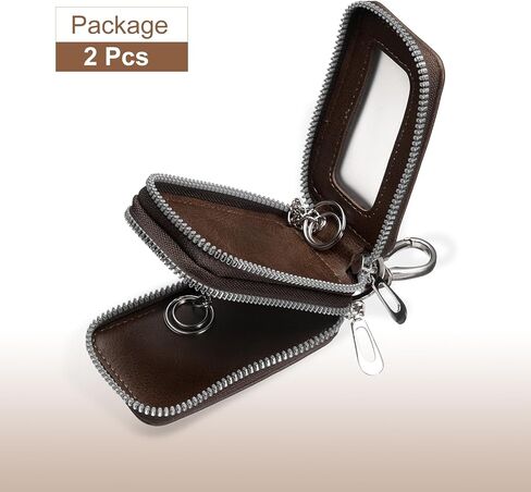 HARFINGTON Double Car Key Fob Case Genuine Leather RFID Smart Key Chain Keychain Holder with Metal Hook Keyring Zipper Bag in Saudi Arabia