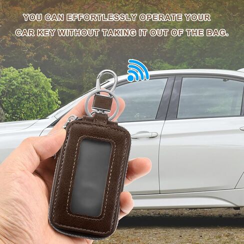 HARFINGTON Double Car Key Fob Case Genuine Leather RFID Smart Key Chain Keychain Holder with Metal Hook Keyring Zipper Bag in Saudi Arabia