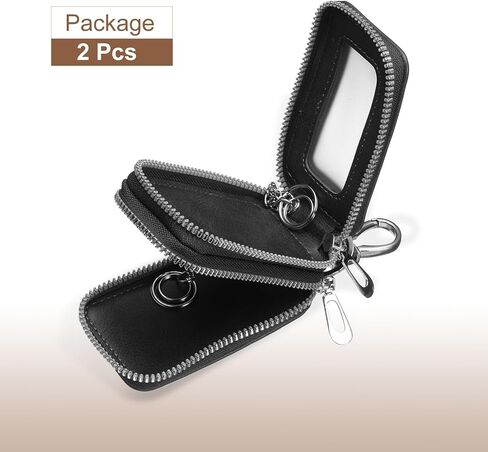 HARFINGTON Double Car Key Fob Case Genuine Leather RFID Smart Key Chain Keychain Holder with Metal Hook Keyring Zipper Bag in Saudi Arabia