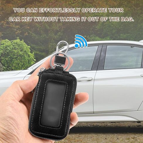 HARFINGTON Double Car Key Fob Case Genuine Leather RFID Smart Key Chain Keychain Holder with Metal Hook Keyring Zipper Bag in Saudi Arabia