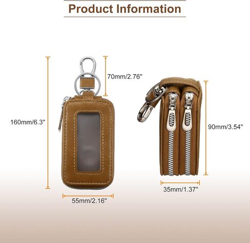 HARFINGTON Double Car Key Fob Case Genuine Leather RFID Smart Key Chain Keychain Holder with Metal Hook Keyring Zipper Bag in Saudi Arabia