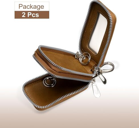 HARFINGTON Double Car Key Fob Case Genuine Leather RFID Smart Key Chain Keychain Holder with Metal Hook Keyring Zipper Bag in Saudi Arabia