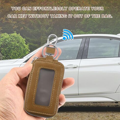 HARFINGTON Double Car Key Fob Case Genuine Leather RFID Smart Key Chain Keychain Holder with Metal Hook Keyring Zipper Bag in Saudi Arabia