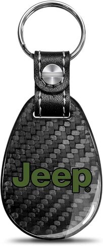 iPick Image Compatible with Jeep in Green Black Real Black Carbon Fiber with Leather Strap Large Tear Drop Key Chain in Saudi Arabia