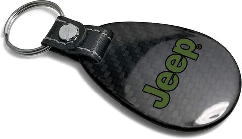 iPick Image Compatible with Jeep in Green Black Real Black Carbon Fiber with Leather Strap Large Tear Drop Key Chain in Saudi Arabia