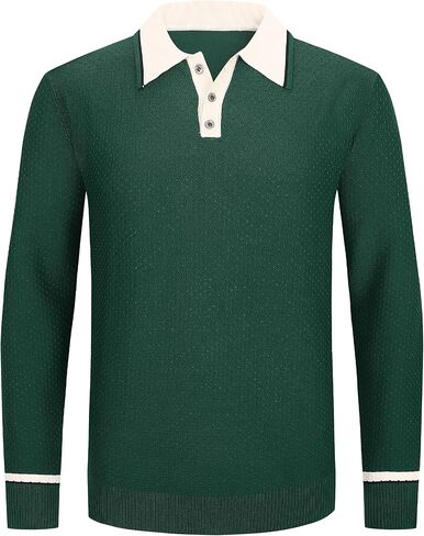 Alex Vando Mens Knit Polo Shirts Long Sleeve Sweater Casual Fashion Classic Button Down Polo Shirts in Kuwait