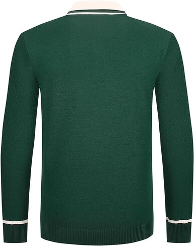 Alex Vando Mens Knit Polo Shirts Long Sleeve Sweater Casual Fashion Classic Button Down Polo Shirts in Kuwait