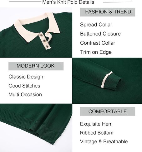Alex Vando Mens Knit Polo Shirts Long Sleeve Sweater Casual Fashion Classic Button Down Polo Shirts in Kuwait