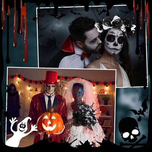 20 Pcs Black White Artificial Roses and 28 Black Eucalyptus Stems for Halloween, Silk Fake Flowers with Bendable Stems, DIY Gothic Wedding Bouquet, Haunted House Decor in Kuwait