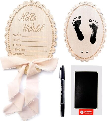 لافتة إعلان Hello World Baby، لافتة على شكل قوس وردي لحديثي الولادة، لافتة اسم خشبية للمستشفى، مع وسادة حبر لليد وبصمات القدم، وقلم تحديد، وشريط فيونكة لدعامة صورة الطفل وتذكارها in Kuwait